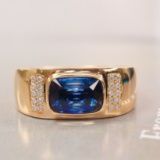 14k Gold 1.90 Ctw Natural Sapphire & Diamond & Men¡¯s Ring