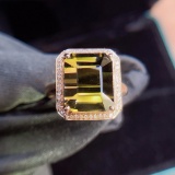 14k Gold 9.00 Ctw Natural Tourmaline & Diamond & Solitaire Ring