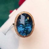 14k Gold 16.05 Ct Natural Topaz & Diamond Ring