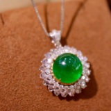 14k Gold 9.61 Ctw Vivid Green Natural Emerald & Diamond Pendant