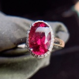 14k Gold 3.00 Ct Natural Tourmaline & Diamond & Solitaire Ring