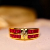 14k Gold 1.50 Ct Natural Ruby & Diamond & Eternity Band Ring