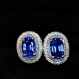 14k Gold 1.90 Ct Vivid Blue Natural Sapphire & Diamond Earrings