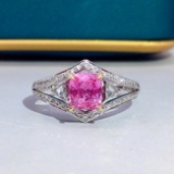 14k Gold 1.56 Ctw Natural Padparadscha Sapphire & Diamond & Art Deco Ring
