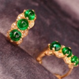 14k Gold 1.30 Ctw Vivid Green Natural Emerald & Diamond Ring