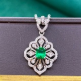 14k Gold 0.82 Ctw Vivid Green Natural Emerald & Diamond Pendant