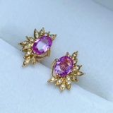 14k Gold 1.37 Ctw Natural Sapphire & Diamond Earrings