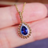 14k White Gold 0.64 Ctw Natural Sapphire & Diamond Pendant