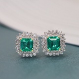 14k White Gold 2.96 Ctw Natural Emerald & Diamond Earrings