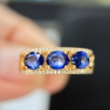 14k Yellow Gold 1.75 Ctw Natural Sapphire & Diamond Ring