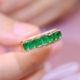 14k Yellow Gold 1.54 Ctw Natural Emerald & Diamond Ring