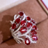 14k White Gold 4.35 Ctw Natural Ruby & Diamond Ring