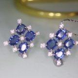 14k White Gold 3.37 Ctw Natural Sapphire & Diamond Earrings