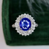 14k White Gold 3.11 Ctw Natural Sapphire & Diamond Ring