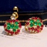 14k Yellow Gold 5.41 Ctw Natural Emerald & Diamond Earrings