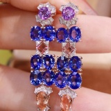 14k White Gold 5.75 Ctw Natural Sapphire & Diamond Earrings