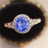 14k White Gold 1.55 Ctw Natural Sapphire & Diamond Ring