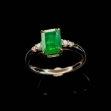 14k Rose Gold 1.21 Ctw Natural Emerald & Diamond Ring