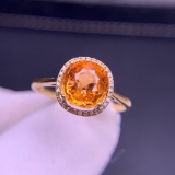 14k Yellow Gold 2.36 Ct Natural Spessartine & Diamond Ring