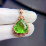 14k Rose Gold 6.5 Ct Natural Tourmaline & Diamond Pendant