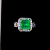 14k Rose Gold 3.37 Ctw Natural Emerald & Diamond Ring