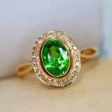 14k Rose Gold 2.08 Ctw Natural Tsavorite & Diamond Ring