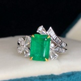 14k Rose Gold 2.66 Ctw Natural Emerald & Diamond Ring