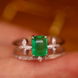 14k Rose Gold 1.18 Ctw Natural Emerald & Diamond Ring