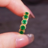 14k Yellow Gold 1.14 Ctw Natural Emerald & Diamond Ring