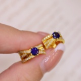 14k Yellow Gold 1.12 Ctw Natural Sapphire & Diamond Earrings
