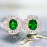14k White Gold 2.01 Ctw Natural Tsavorite & Diamond Earrings