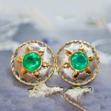 14k Yellow Gold 2.01 Ct Natural Emerald & Diamond Earrings