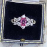 14k White Gold 1.22 Ctw Natural Padparadscha Sapphire & Diamond Ring