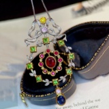 14k White Gold 2.31 Ctw Natural Ruby & Diamond & Sapphire Pendant