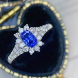 14k White Gold 1.34 Ctw Natural Sapphire & Diamond Ring