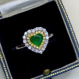 14k White Gold 0.69 Ctw Natural Emerald & Diamond & Cocktail Ring