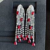 14k Gold 10.84 Ctw Vivid Red Natural Ruby & Diamond Earrings