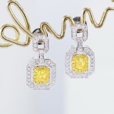 14k Gold 0.47 Ctw Natural Yellow Diamond & Diamond Earrings