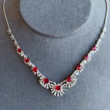 14k Gold 5.6 Ctw Vivid Red Natural Ruby & Diamond Necklace