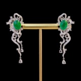 14k Gold 4.69 Ctw Vivid Green Natural Emerald & Diamond Earrings