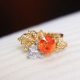 14k Gold 4.50 Ctw Natural Spessartine & Diamond Ring