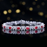 14k Gold 3.96 Ctw Natural Ruby & Diamond Bracelet