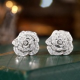 14k Gold 1 Ct Natural H Diamond & Flowers Earrings