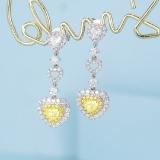 14k Gold 1.22 Ctw Natural Yellow Diamond & Diamond Earrings