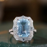 14k Gold 5.91 Ctw Natural Aquamarine & Diamond Ring
