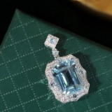 14k Gold 7.63 Ctw Natural Aquamarine & Diamond Pendant