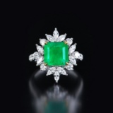 14k Gold 4.97 Ctw Vivid Green Natural Emerald & Diamond Ring/pendant
