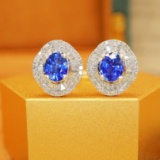 14k Gold 1.66 Ctw Natural Sapphire & Diamond Earrings