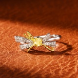 14k Gold 0.51 Ctw Natural Yellow Diamond & Diamond Ring