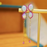 14k Gold 2.50 Ctw Natural Opal & Diamond Earrings